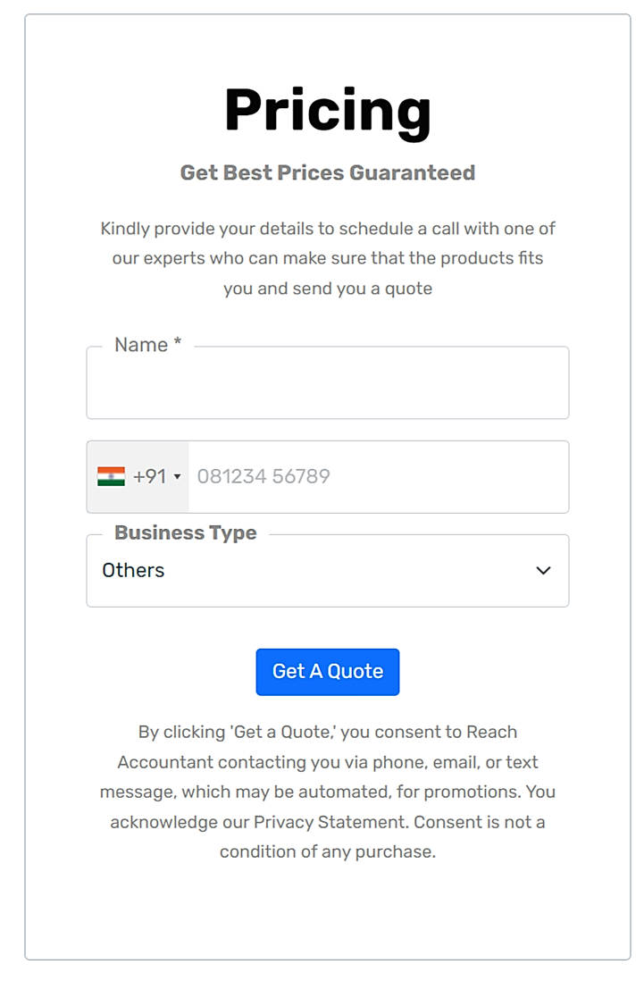 Pricing screenshot
