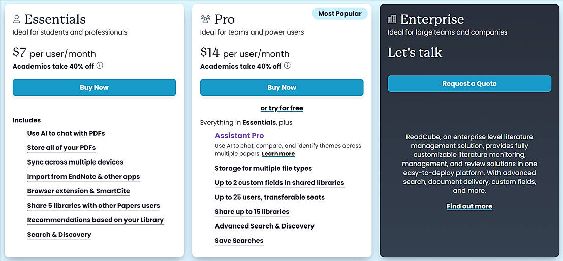 Pricing screenshot