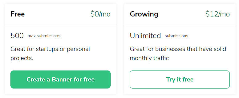 Pricing screenshot