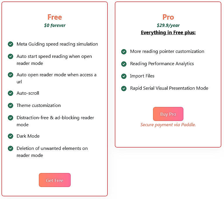 Pricing screenshot