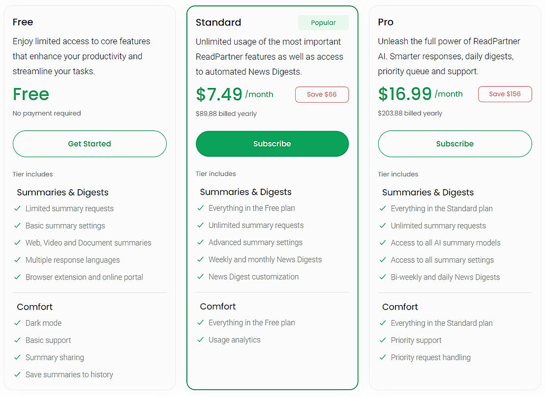 Pricing screenshot
