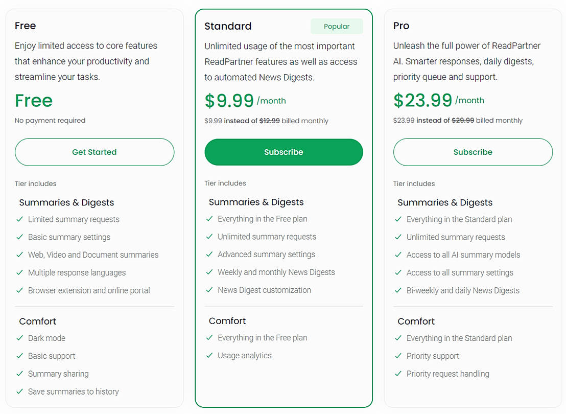 Pricing screenshot