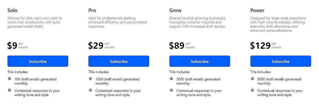 Pricing screenshot