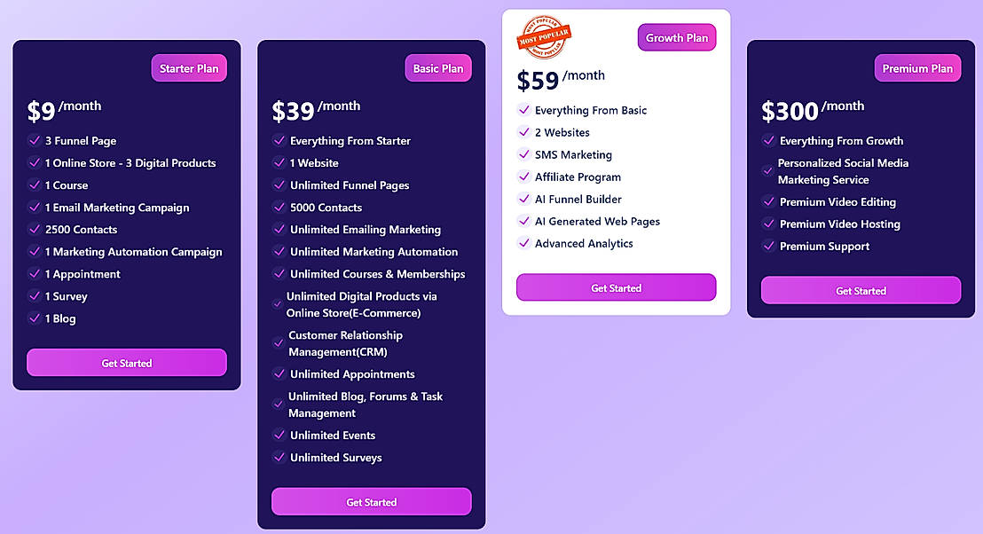 Pricing screenshot