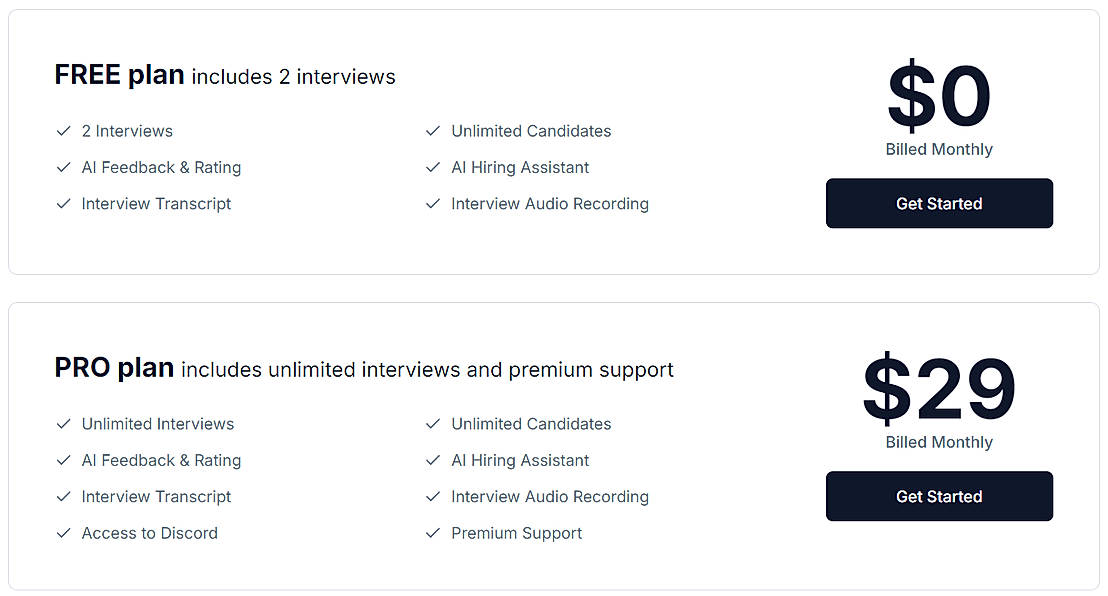 Pricing screenshot