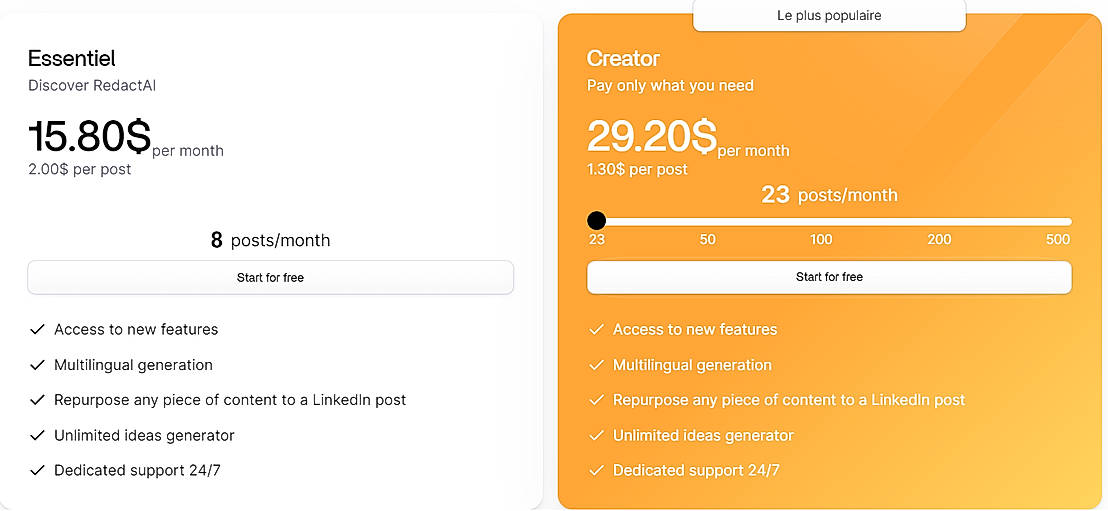 Pricing screenshot