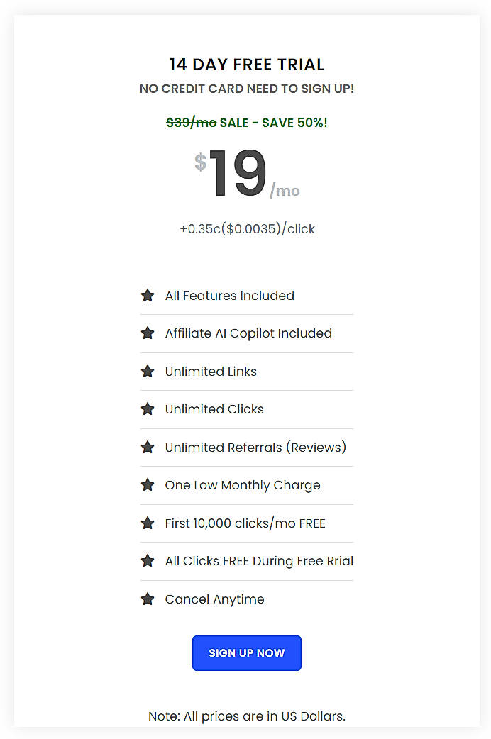 Pricing screenshot