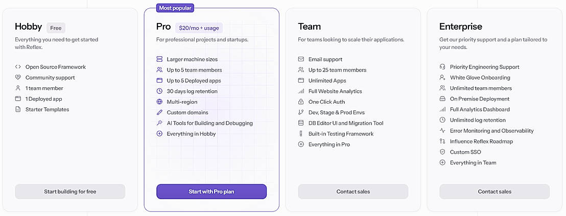 Pricing screenshot