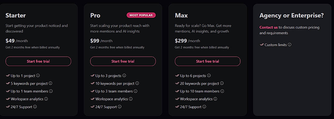 Pricing screenshot