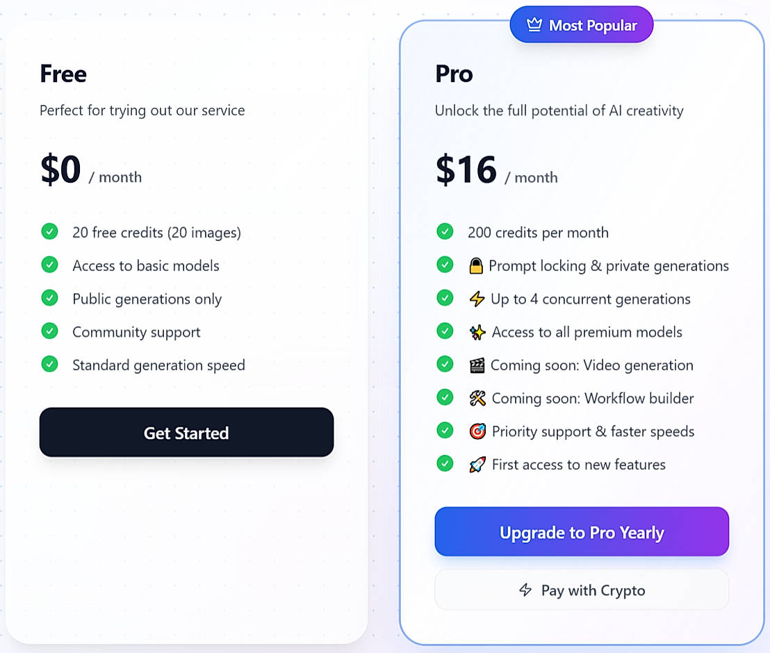 Pricing screenshot