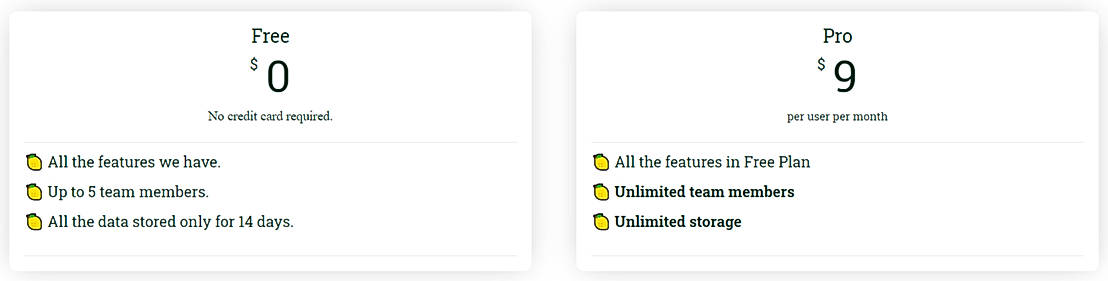 Pricing screenshot