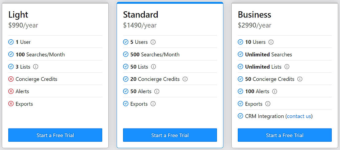 Pricing screenshot