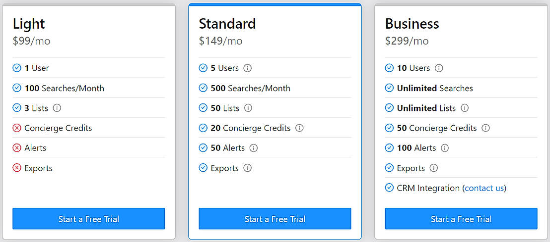 Pricing screenshot