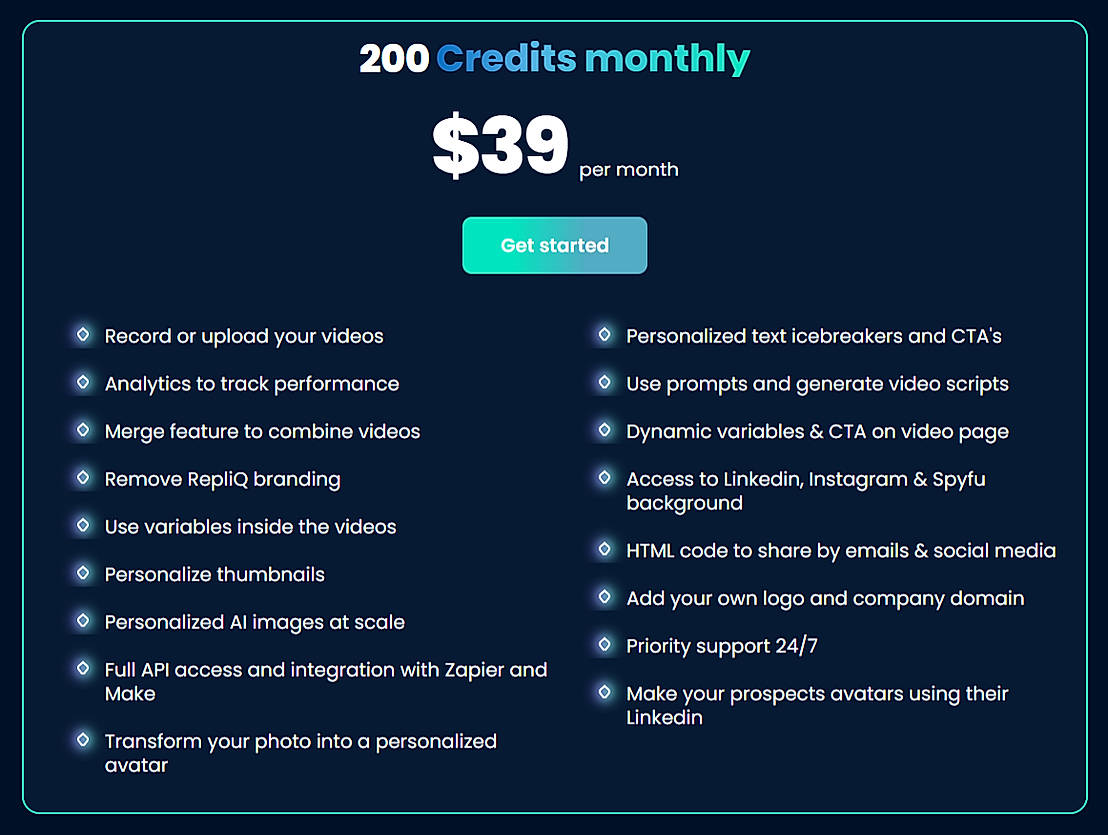 Pricing screenshot