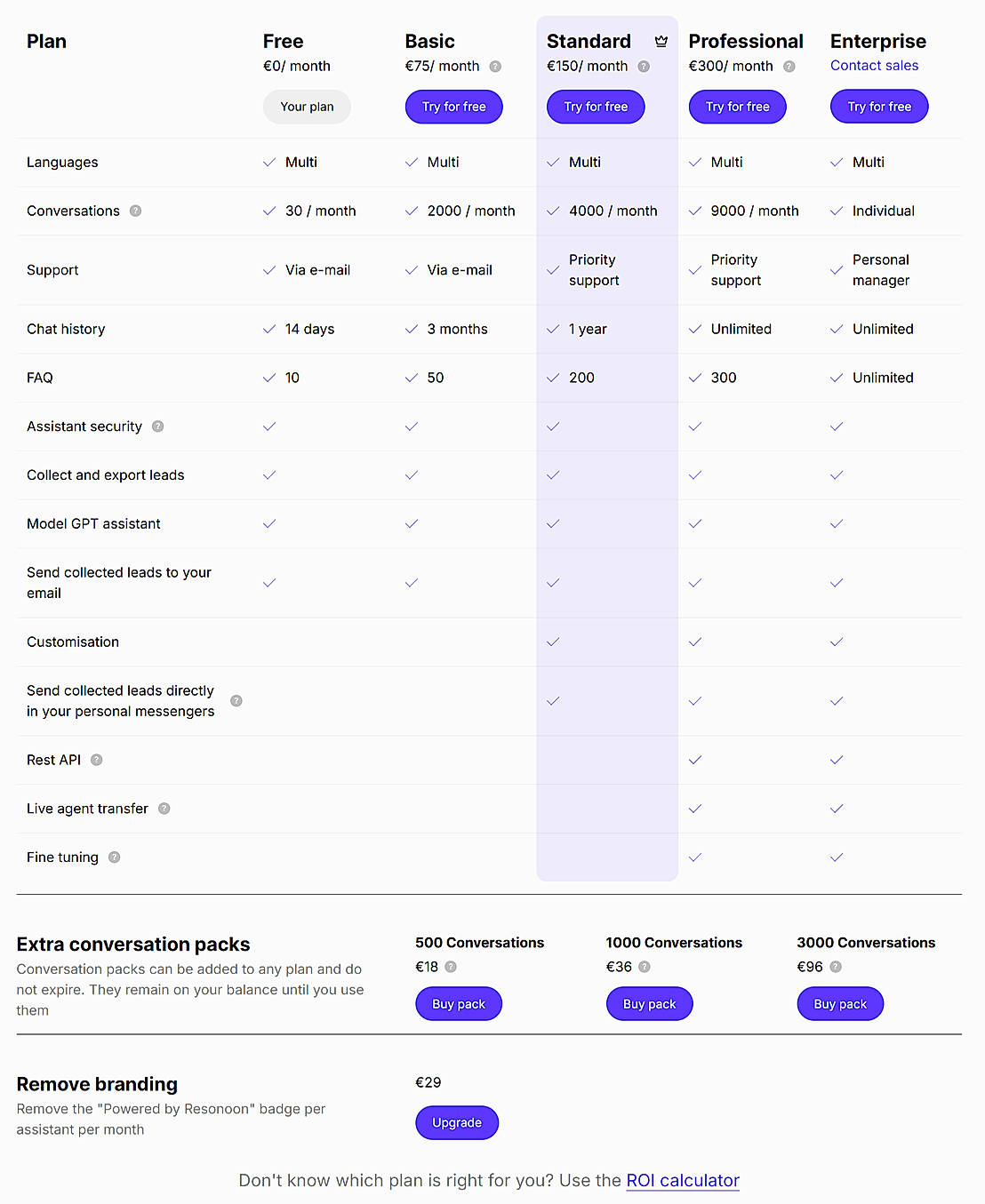 Pricing screenshot