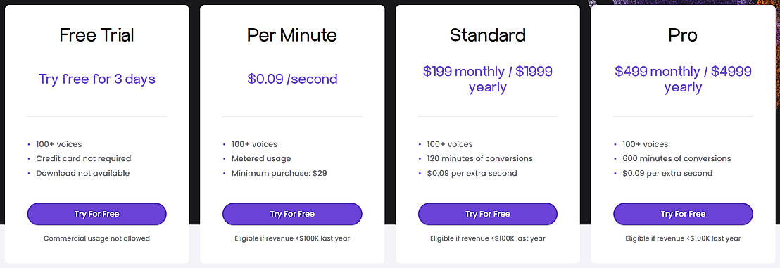 Pricing screenshot