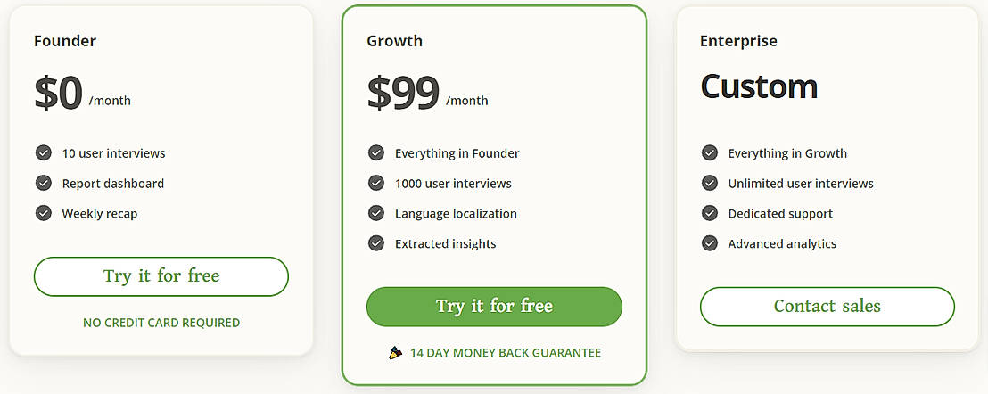 Pricing screenshot