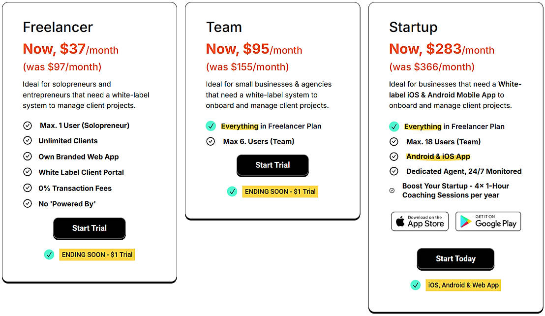 Pricing screenshot