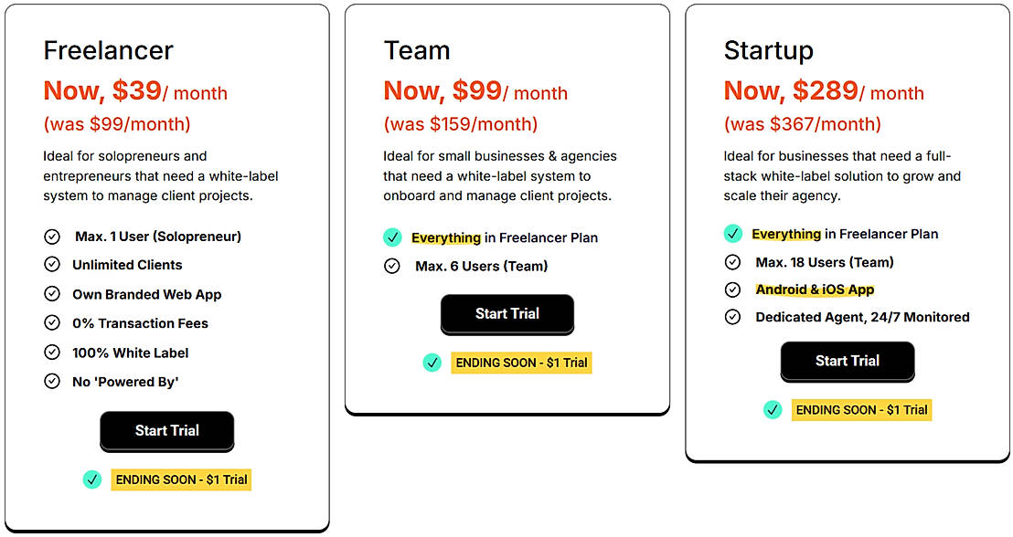 Pricing screenshot