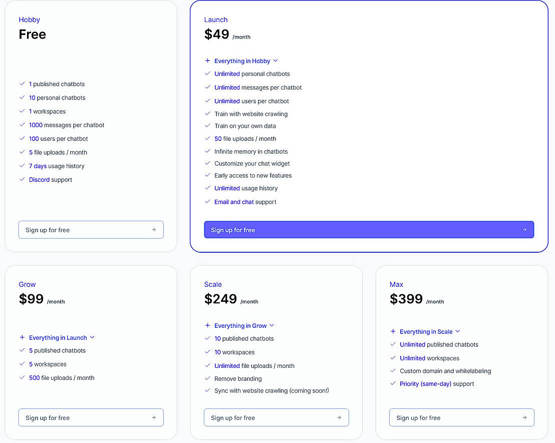 Pricing screenshot