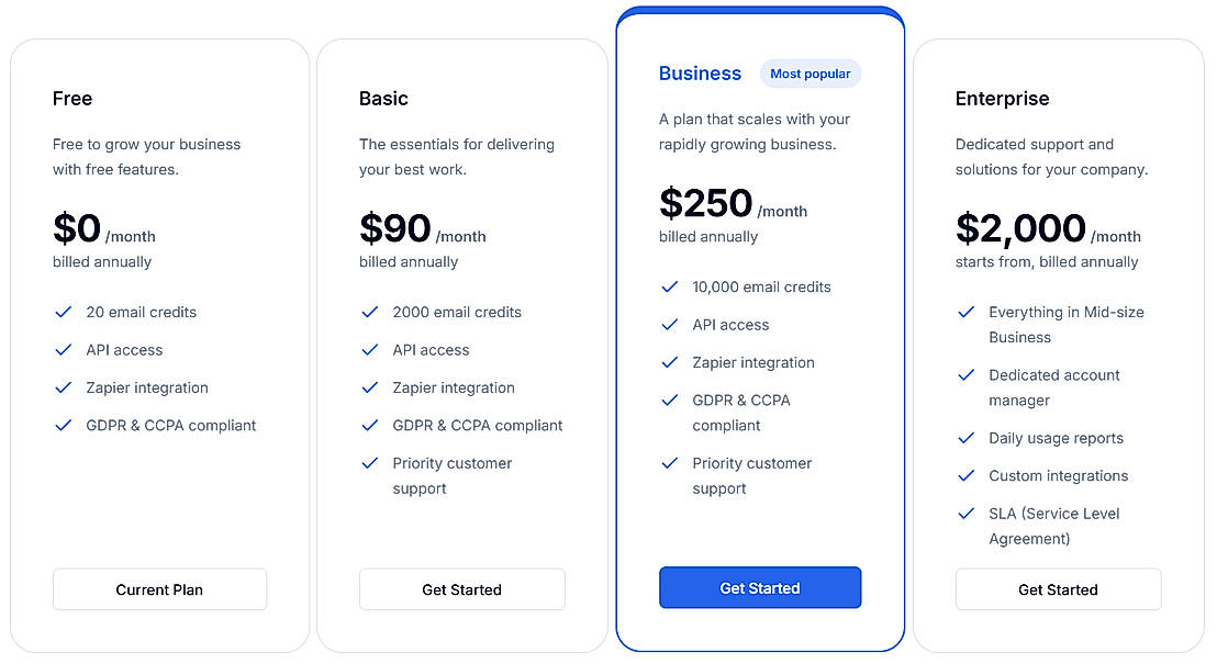 Pricing screenshot