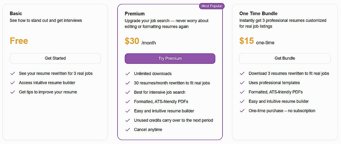 Pricing screenshot