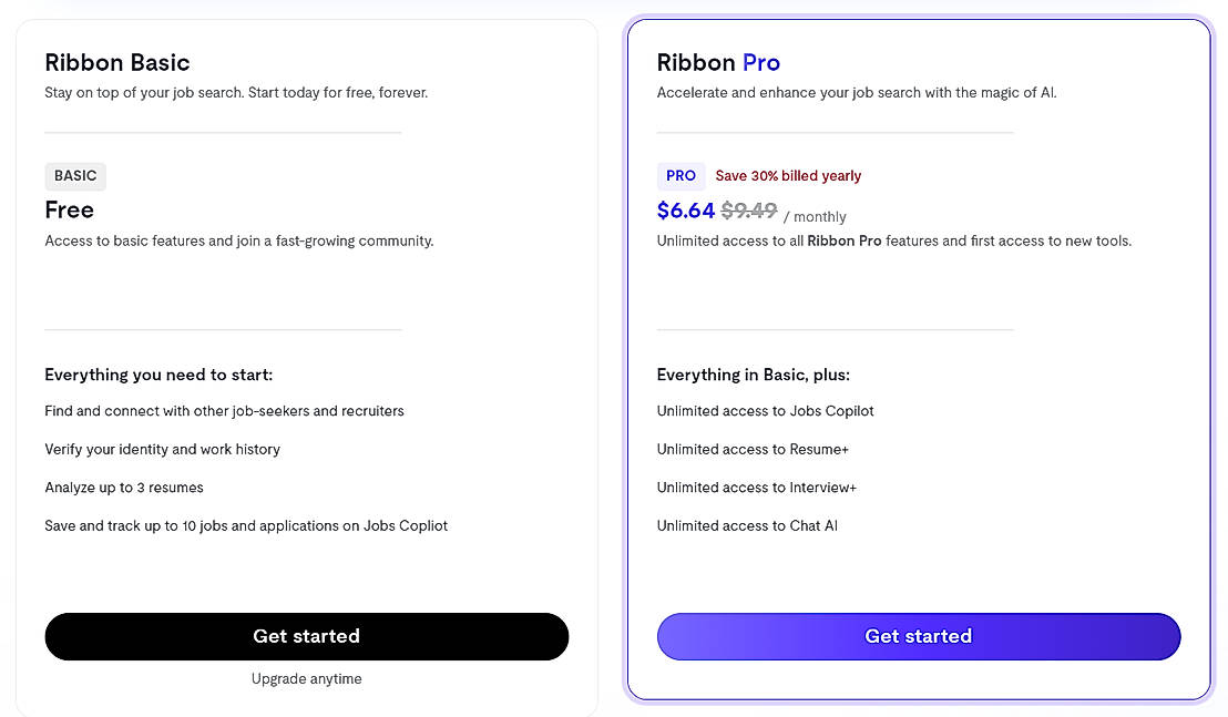 Pricing screenshot