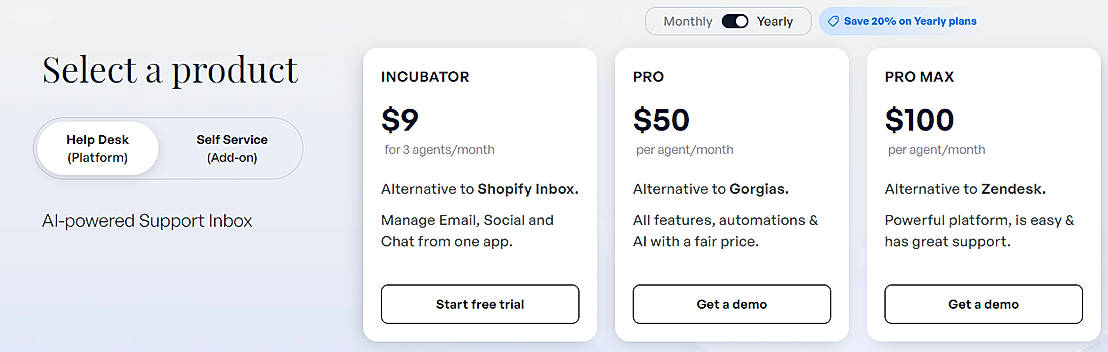Pricing screenshot