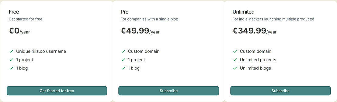 Pricing screenshot