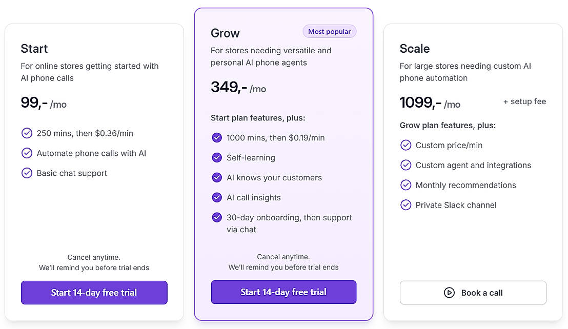 Pricing screenshot