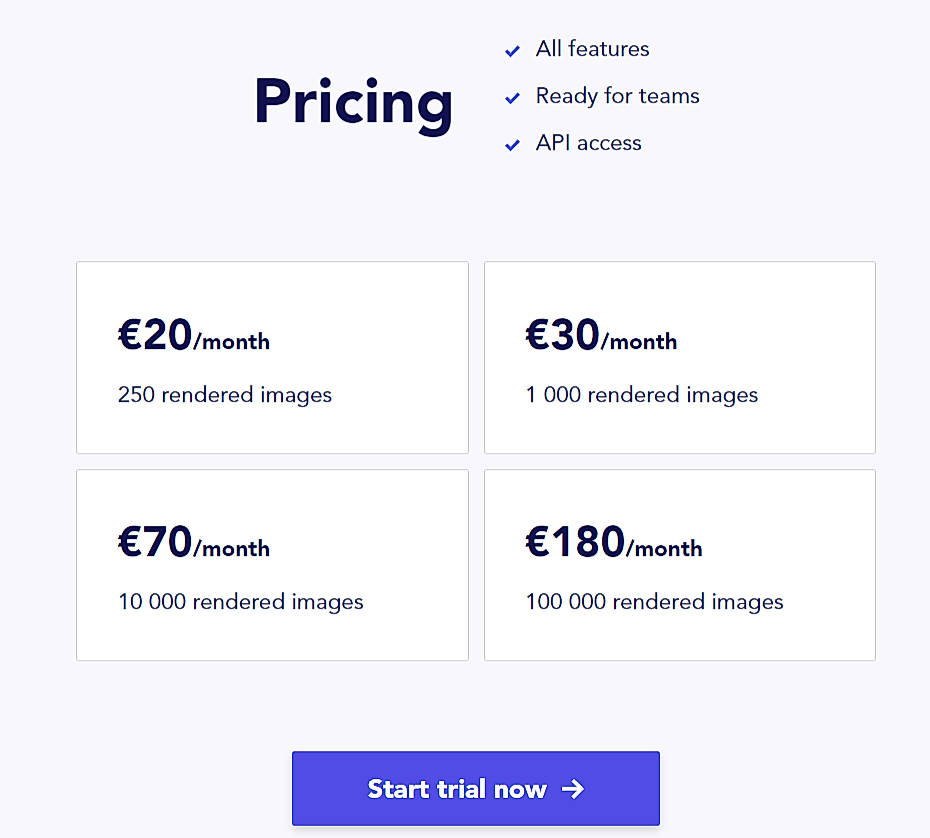 Pricing screenshot