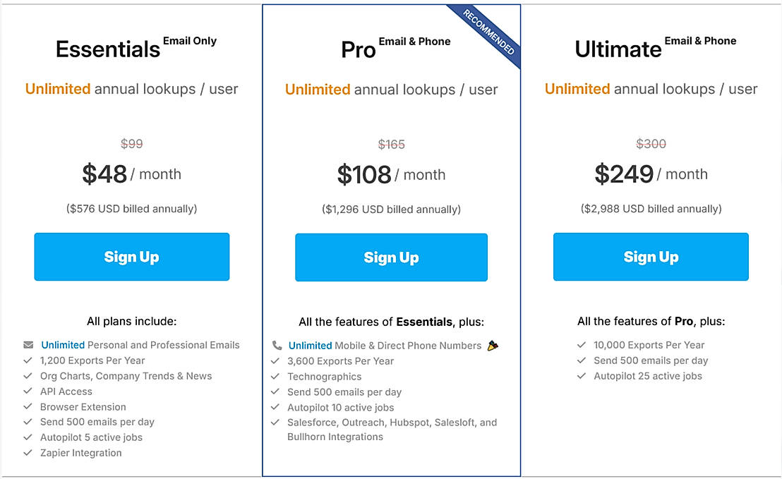 Pricing screenshot