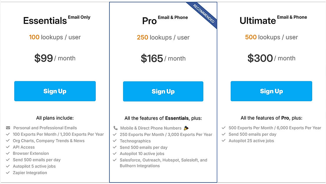 Pricing screenshot