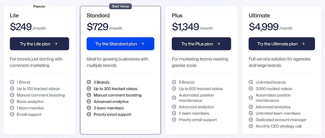 Pricing screenshot