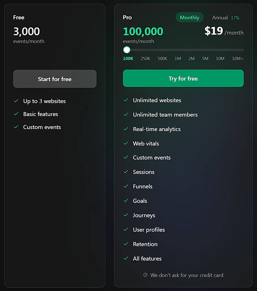 Pricing screenshot