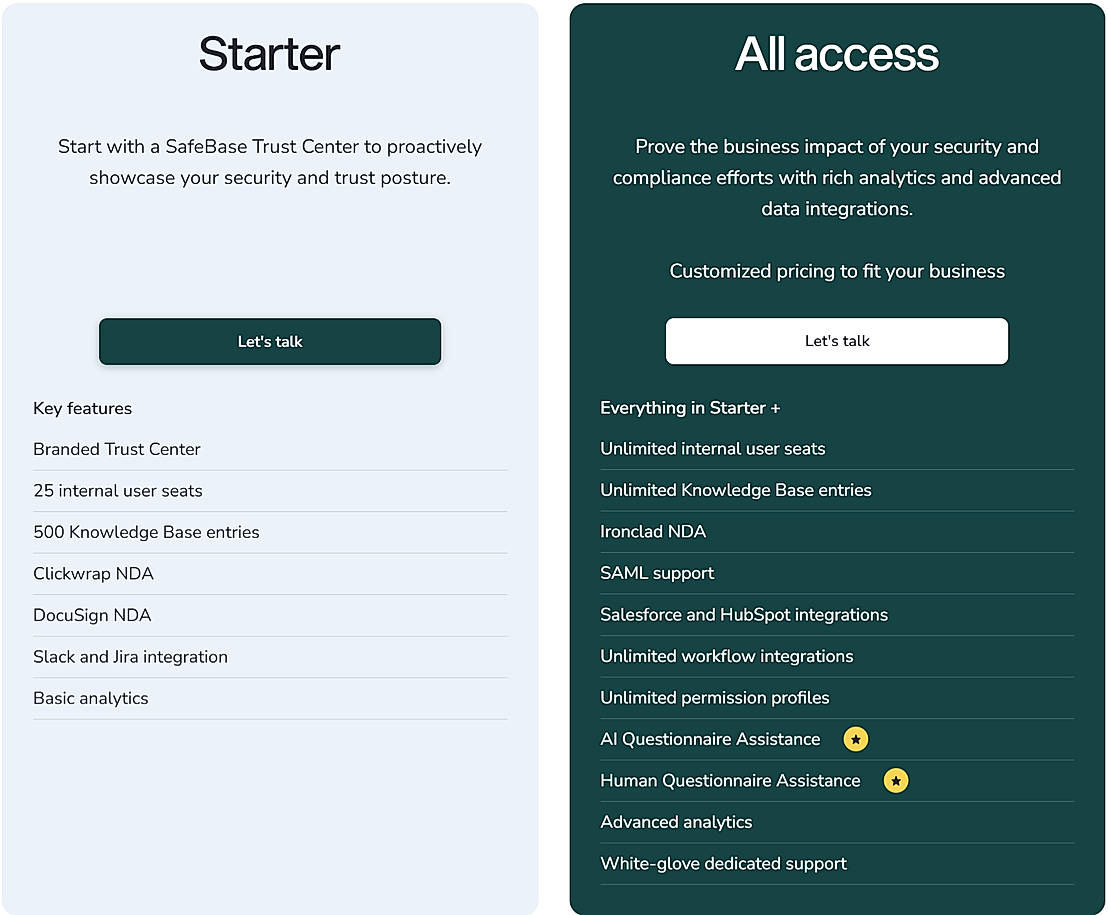 Pricing screenshot