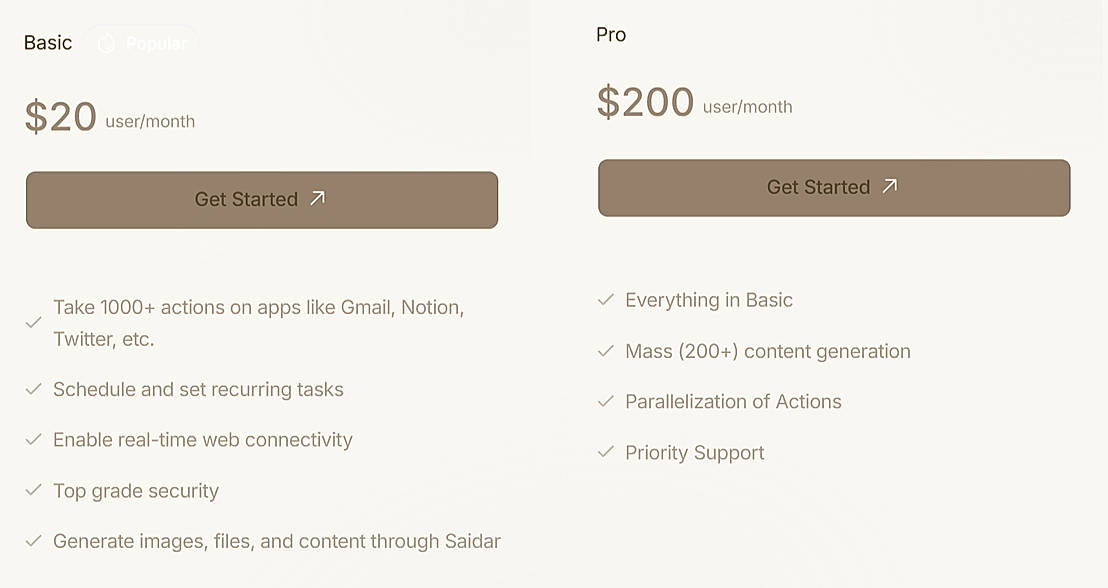 Pricing screenshot