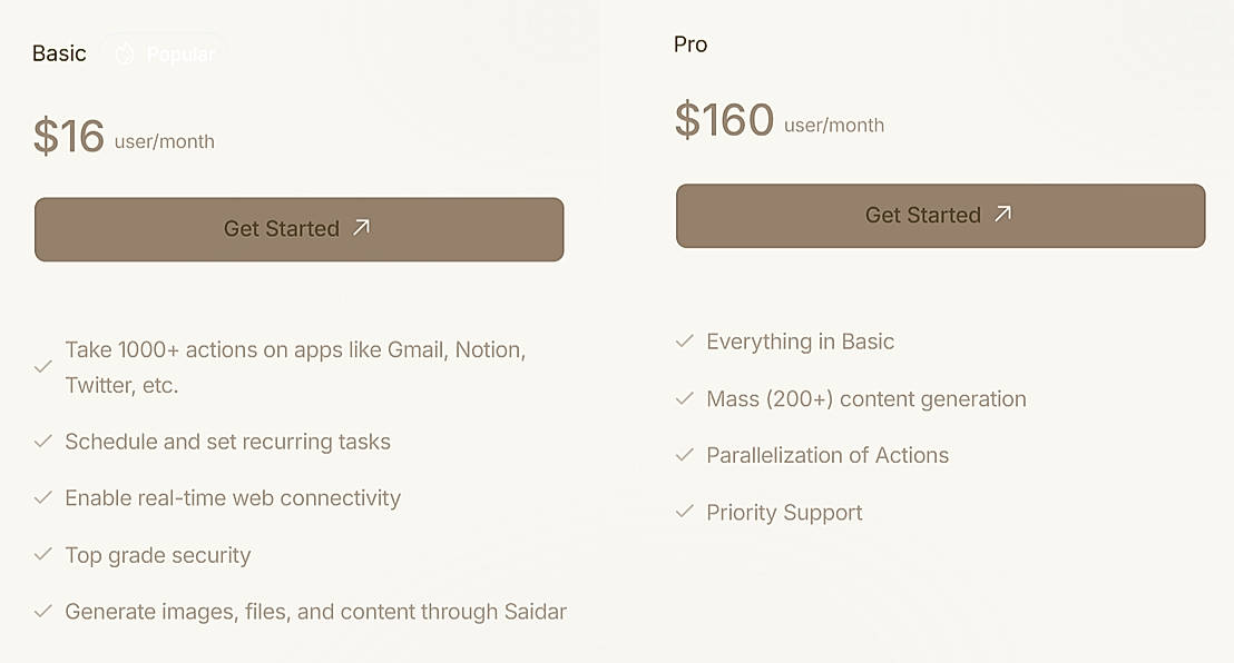 Pricing screenshot