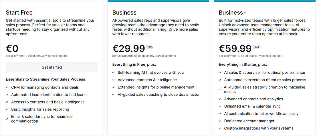 Pricing screenshot
