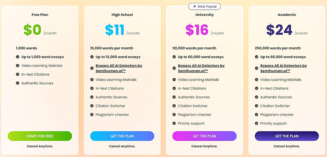 Pricing screenshot