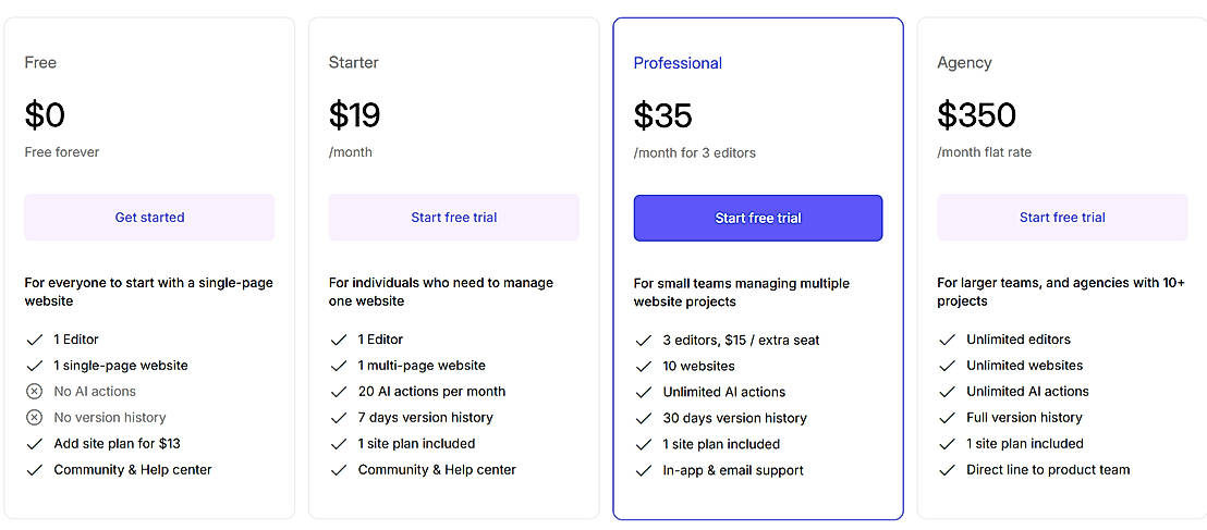 Pricing screenshot