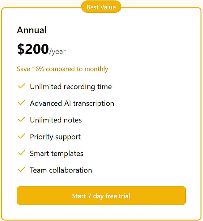 Pricing screenshot
