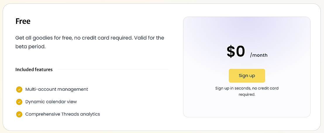 Pricing screenshot