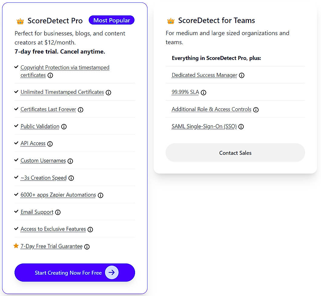 Pricing screenshot