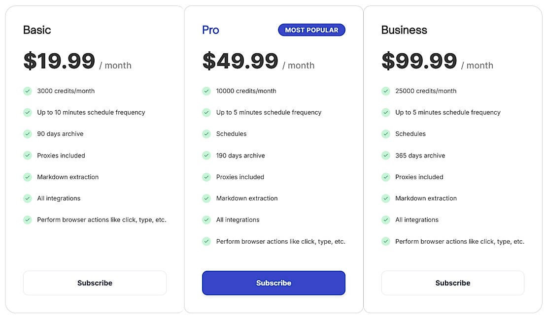 Pricing screenshot