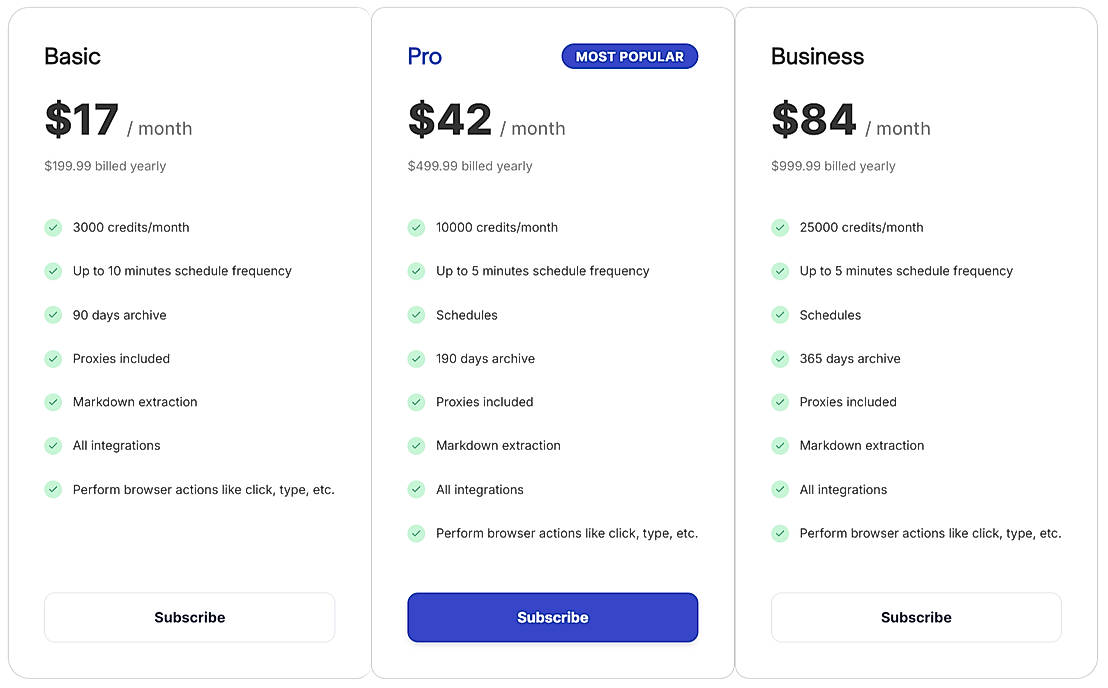 Pricing screenshot