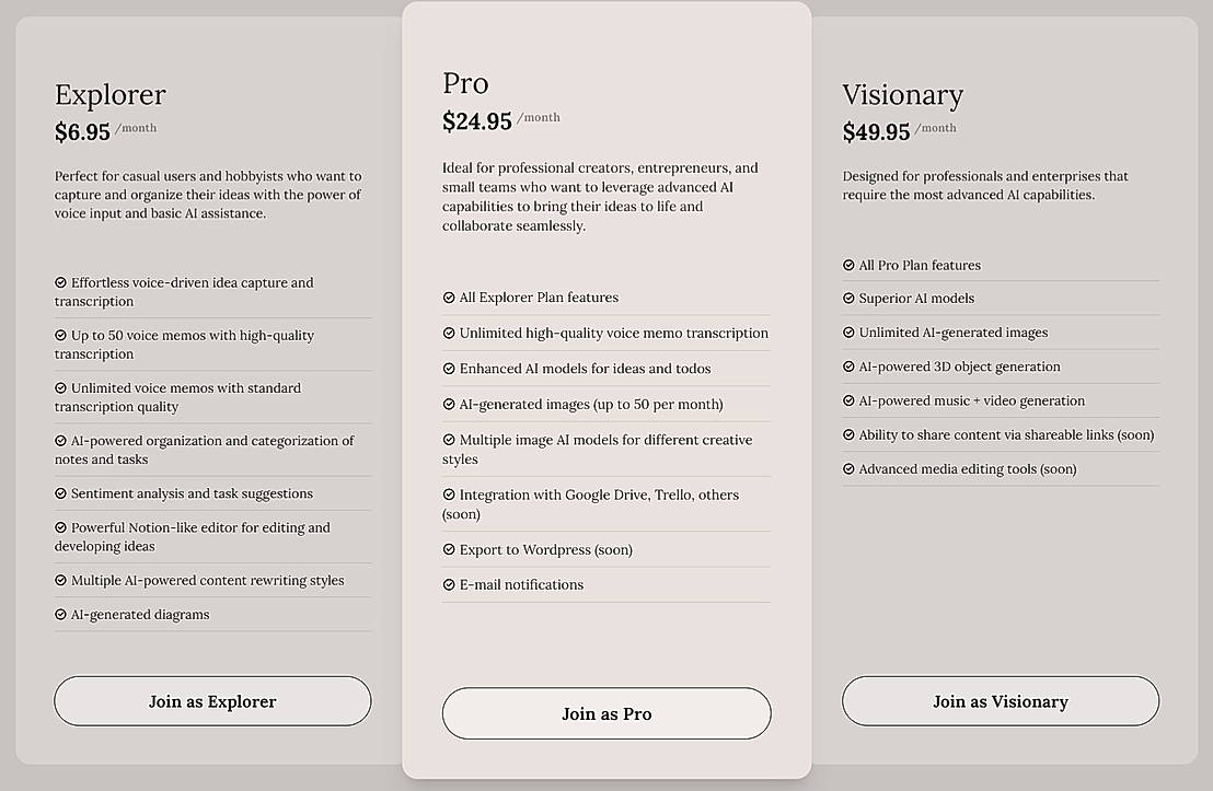 Pricing screenshot