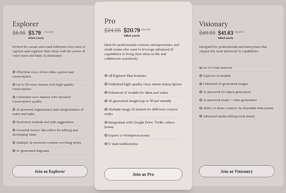 Pricing screenshot