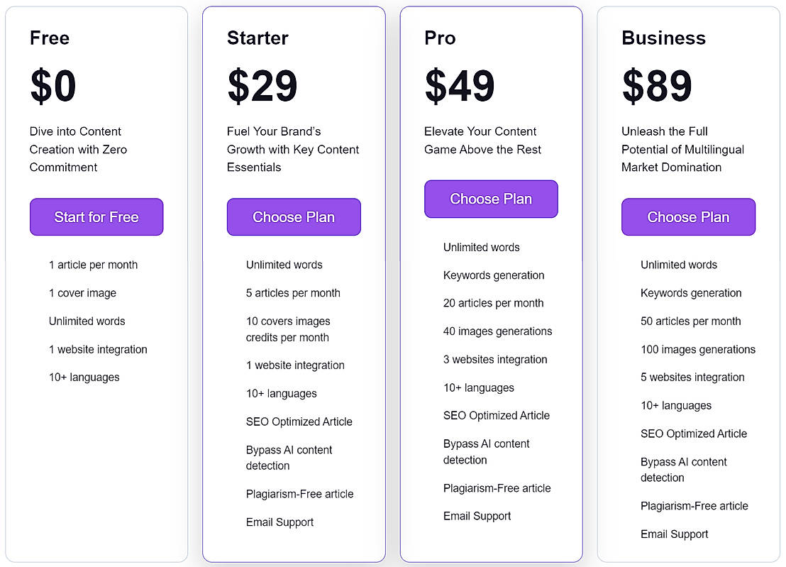 Pricing screenshot