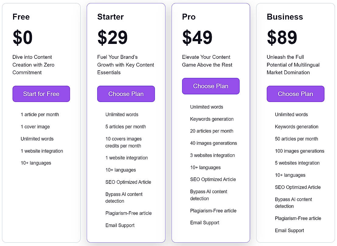Pricing screenshot